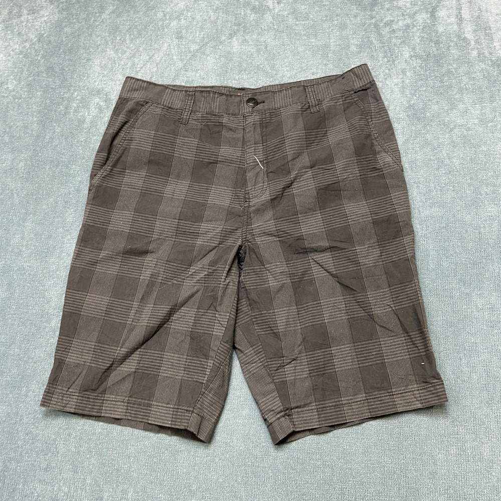 Amplify Chino Shorts Mens 34 Gray Plaid Slash Pocket Classic Flat Front Outdoor